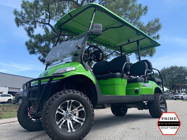 Light Green Elite EV 6 Passenger Lifted Golf Cart affordable golf cart rental, golf cart rent on top of the world