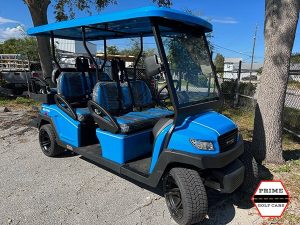 Ocean Blue Bintelli Beyond 6 Passenger Golf Cart on top of the world golf cart rental, golf cart rentals