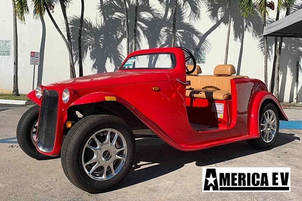 Red America EV California Roadster 4 Passenger Golf Cart affordable golf cart rental, golf cart rent on top of the world