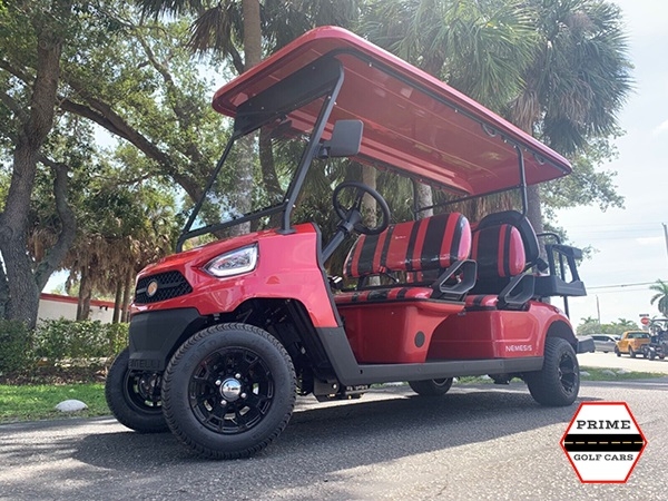 Red Bintelli Beyond 6 Passenger Golf Cart affordable golf cart rental, golf cart rent on top of the world