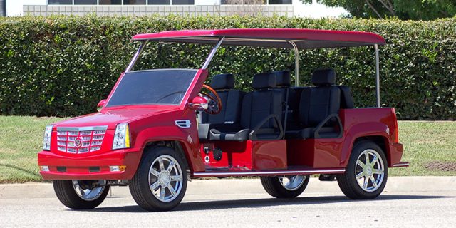 Red Escalade Limo Golf Cart affordable golf cart rental, golf cart rent on top of the world